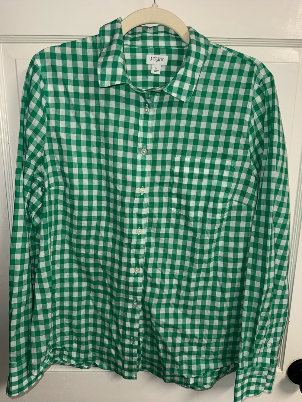 J. Crew Green and White Gingham Button-Down Shirt